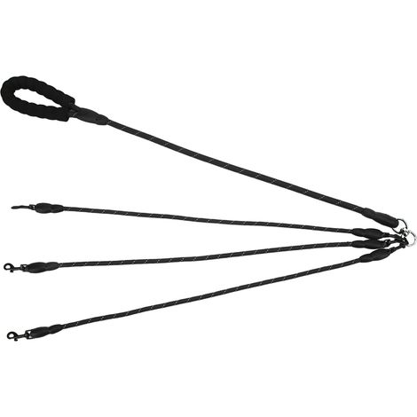 360° drehbare Hundeleine mit reflektierendem Schaumstoffgriff, ideal zum Wandern, Campen, Gärtnern und für den Strand. Schwarz, 3-teilig. (1/5)