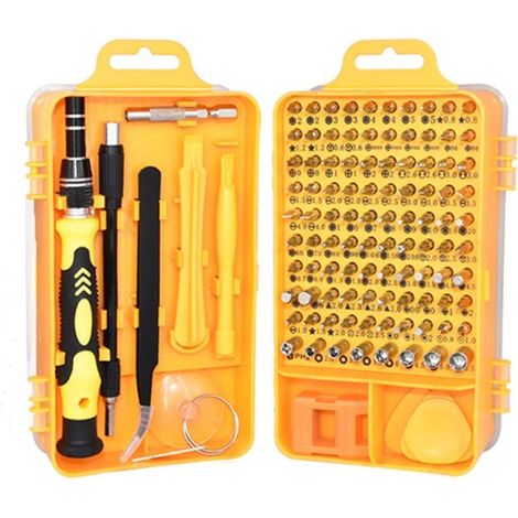 Kit d'outils de réparation de précision 115 en 1 avec tournevis, chrome vanadium, pour téléphone, ordinateur portable, PC et montre, jaune x 115 en 1 (jaune) (1/5)