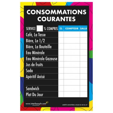 Ardoise double face CONSOMMATIONS COURANTES moderne dimensions 61 x 41 cm (1/4)