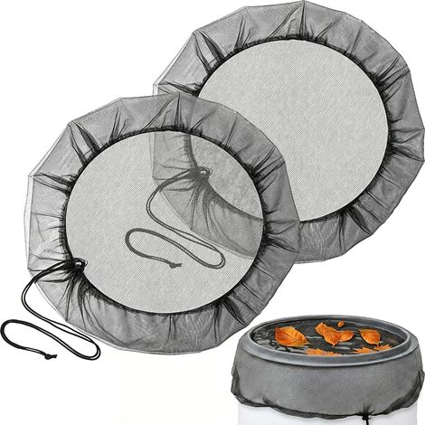 Lot de 2 Filets de Protection pour Récupérateur d'eau de Pluie, Couvercle en Maille de 80 cm avec Cordon de Serrage, Anti-Moustiques et Anti-Feuilles, Noir (1/5)