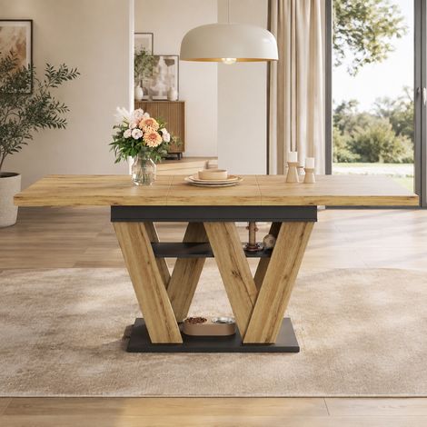 Table extensible en MDF 119-158,5 x 80 x 75 cm noir/naturel, avec rangement intégré