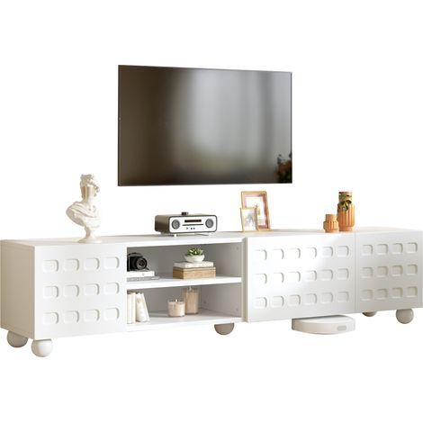 Mobile TV bianco 200 x 40 x 44 cm con 3 ante, design stampato, per TV fino a 80 pollici (1/5)