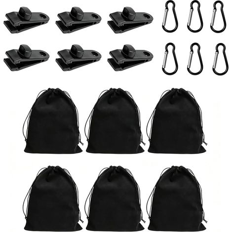 Lot de 18 sacs de poids portables pour rideaux de tonnelle, avec 6 sacs de sable, 6 mousquetons et 6 clips, flexibles à remplir pour tente, camping, jardin, nappes (1/5)