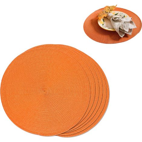 Platzsets, 6er-Packung, orange, rund, 38 cm Durchmesser, hitzebeständig und rutschfest, geeignet für Esstische. (1/4)