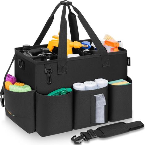 Sac à outils pour produits de nettoyage portables, kit de nettoyage de grande capacité, noir
