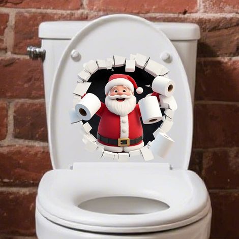 Adesivi murali con effetto 3D, adesivi per il bagno con Babbo Natale, adesivi murali in PVC rimovibili, adesivi decorativi per soggiorno, camera da letto e bagno. (1/2)