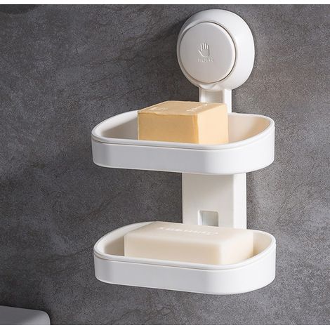Porte Savon à Ventouse,  Boîte à Savon, Porte Savon Douche Réutilisable Charge 5KG 1 Seconde Installation Convient à la Cuisine, à la Salle de Bain, Salon, Balcon, Bureau  couche double