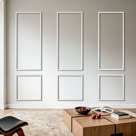 Kit Moulure Murale Prédécoupée 3 Lots Cadres Moulure Murale Large 61x137 cm 61x61 cm pour Décoration Intérieure Salon Chambre Couloir, Prêt à Poser, Polystyrène Léger à Peindre, Étanche, Blanc (1/5)