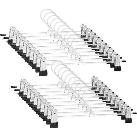 Cintres pour Pantalon, Cintre Pince, Cintres Porte-Pantalons Métal, Cintres Porte-Jupes en Chrome Solide avec Pinces antidérapantes, Cintres à Pinces Réglables 30 cm (11.8"), Paquet de 20 (1/5)