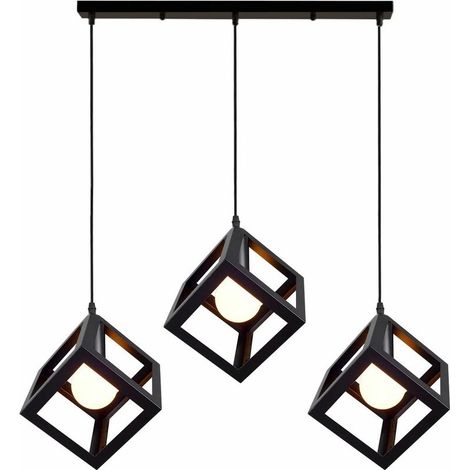 3 Lampes Suspension Luminaire Vintage Lustre Style Geometrique Lampe Suspendue en Forme de Cube pour Chambre à Coucher, Salon, Salle à Manger, Cuisine - 16 CM, Noir BLOW (1/4)