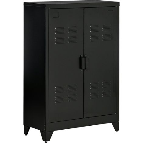 Armario archivador de metal negro con puertas de lamas 75 x 33 x 110 cm (1/5)