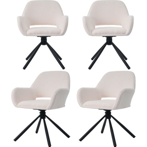 Lot de 4 chaises de salle à manger pivotantes avec accoudoirs, revêtement sherpa blanc, design moderne et confortable pour intérieur  CHICFURN (1/5)