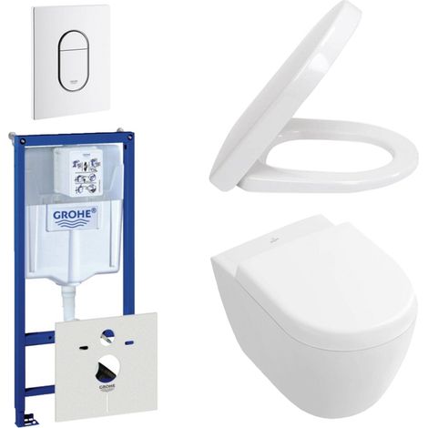 Villeroy & Boch Subway CompactSet WC - chasse directe - réservoir encastré - à fond creux WC suspendu - plaque de déclenchement verticale - blanc