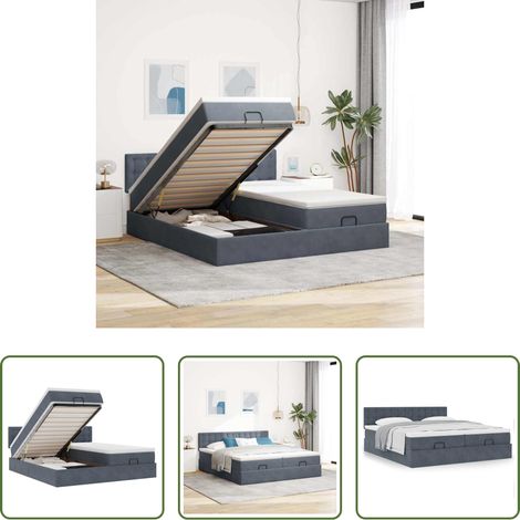 Matratze - Ottoman-Bett mit Matratzen Dunkelgrau 160x200 cm Samt (1/5)