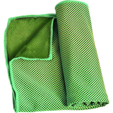 Serviette rafraîchissante pliable et portable en microfibre, absorbant la transpiration, idéale pour le sport, les voyages et le yoga. Vert fluorescent. (1/4)