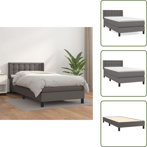 Boxspringbett mit Matratze Grau 90x200 cm Kunstleder - Boxspringbett - Doppelbett - Bettrahmen - Kunstlederbett - Modernes Bett (1/5)