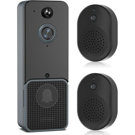 Sonnette vidéo WiFi sans fil avec carillon double, caméra de porte avec détection humaine PIR et application mobile (1/5)