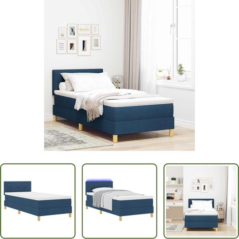 Lits LED - Lit à ressort LED avec matelas avec LED Bleu 90 x 190 cm tissu (1/5)