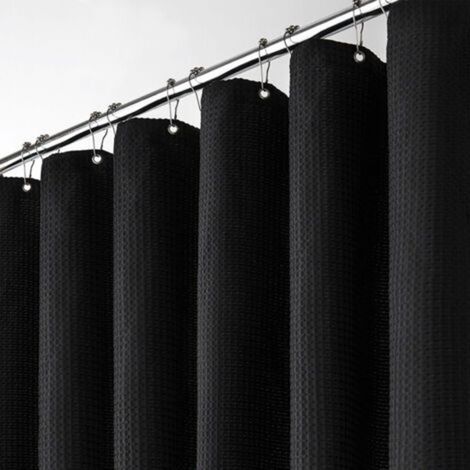 Rideau de douche noir gaufré avec anneau en métal, rideau de douche 180 200CM, rideau de douche en tissu anti-moisissure, caisson de douche, rideau de douche de salle de bain robuste (1/5)