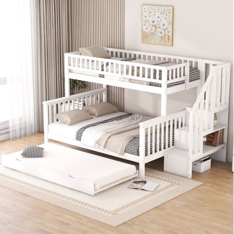 Cama Litera 90 X 200 Cm Y 140 X 200 Cm Pino Blanco Cajón (1/5)