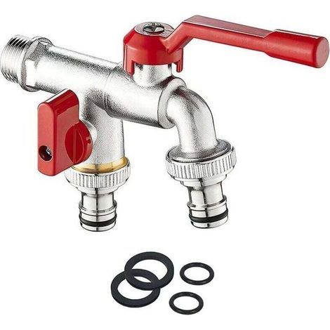 Robinet de jardin double, robinet en laiton 3/4 pouce, montage mural, robinet extérieur avec 2 sorties 3/4 pouce pour jardin, machine à laver, baril de pluie, rouille et antigel (1/4)