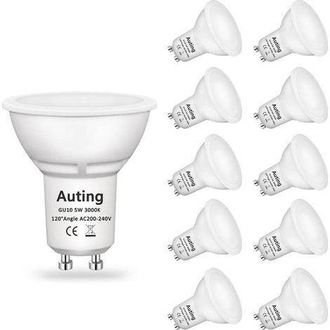 Ampoule GU10 Led Blanc Chaud(3000K), Gu10 Led 5W 470 Lumens Ampoules Led GU10 Remplacement Pour Ampoule Halogène 35W, Angle de Faisceau 120 °, CRI 82, 220-240VAC, 10 Pièces (1/5)