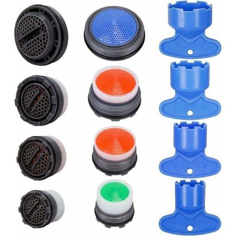 12 pièces – Embouts aérateurs pour robinets (M16.5 / M18.5 / M21.5 / M24), filtre à eau avec filetage extérieur, embout diffuseur économique, kit complet avec 4 clés d’installation – Idéal cuisine et (1/5)