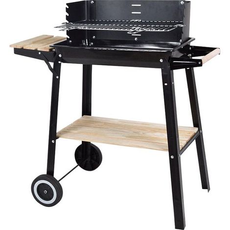 Barbecue au charbon de bois 83,5x41xh.86 cm – Grille chromée réglable 48,6x28,6 cm – Structure métal avec roues de transport – Habitex