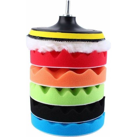 Polishing Pad - 7 Pièces - 150 mm - Adaptateur M14 Inclus - Pour Polisseuse Électrique ou Pneumatique - Kit de Brillance pour Voiture (1/5)