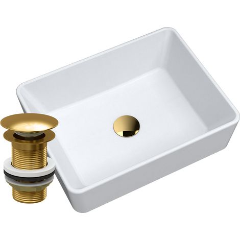 Lavabo en granit à poser Merano Blanc Cassé avec Bonde Click-Clack Dorée (1/5)