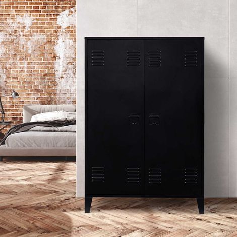 ESTER Armario bajo de 2 puertas de metal negro de diseño industrial