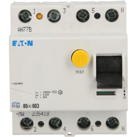 Interrupteur différentiel Eaton pfim-80/4/003 4 pôles sensibilité 0.03A