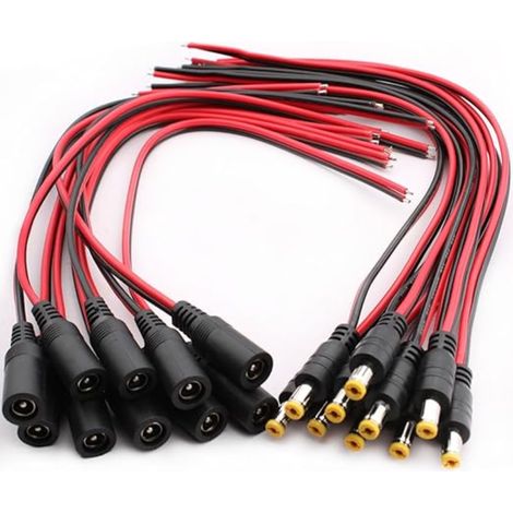 20 5.5 X 2.1mm DC Alimentation Pigtail Cables 18AWG 12V 5A Mâle Femelle DC d'alimentation Connecteur Vidéo Surveiller CCTV Caméra Câble LED Strip Connecteur DC (1/5)