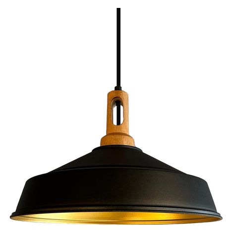 Suspension Industrielle en Métal Noir Peint à la Main – Lustre Vintage E27 Ø41 cm pour Salon (1/5)