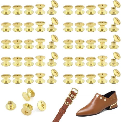 Lot de 100 tiges de vis Chicago M5 x 4 mm, rivets Chicago, rivets métalliques de rechange pour sacs, collier, harnais, bagages, sac à main, laisse pour chien, sac à dos, ceinture \u2013 Doré (1/5)