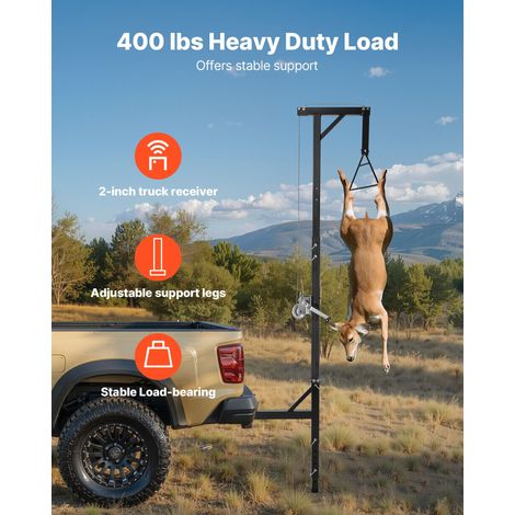 Palan à Cerfs d'Attelage de Camion, Capacité de Charge 181,4 kg, avec Treuil à Manivelle, Récepteur 5 cm, Arbre Pivotant 360°, Haut… (1/5)