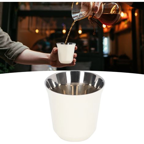 Tasse Isotherme 304 Acier Inoxydable Bouche Large Design Blanc Double Paroi Isolation Thermique 80ml (1/5)