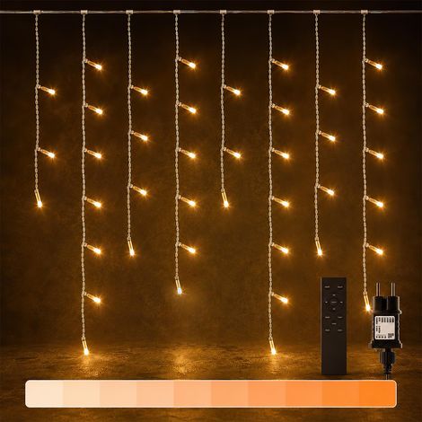 Guirlande lumineuse LED 10 m + 10 m de long - Motif stalactites - Pour l'extérieur et l'intérieur - Alimentation électrique - Classe énergétique A+ - Télécommande avec variateur d'intensité (1/5)