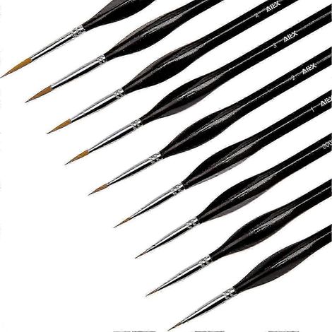 Ensemble de 9 pinceaux de précision pour peinture acrylique, aquarelle, huile, visage, ongles et maquettes. (1/5)