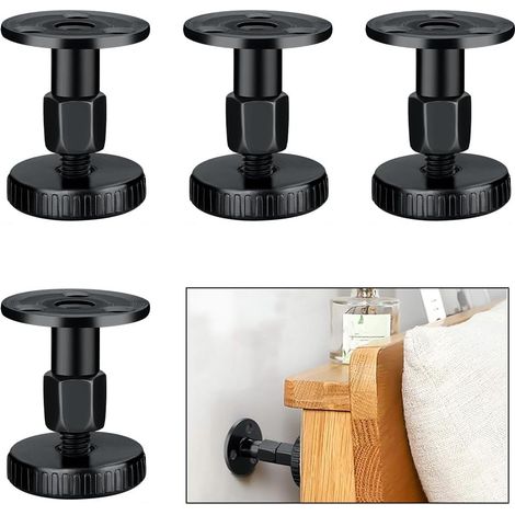 4 Pièces Support de Tête de Lit Fileté Réglable 47-64 mm Stabilisateur de Cadre Outil de Anti-secousse, Pieds de Meuble Réglables, escamotable, pour Lits,Canapé, Armoire (Noir) (1/5)