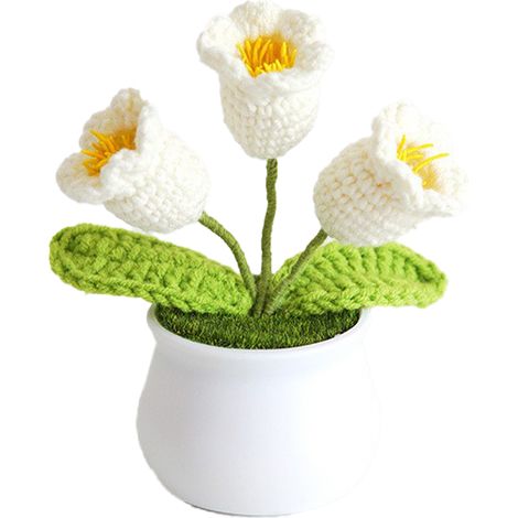 [Plante Artificielle] + 3 Lys de la Vallée Blancs - Potted Plant Décor Maison Faite Main, Fleur en Fil Knitted - Décor Intérieur (1/5)