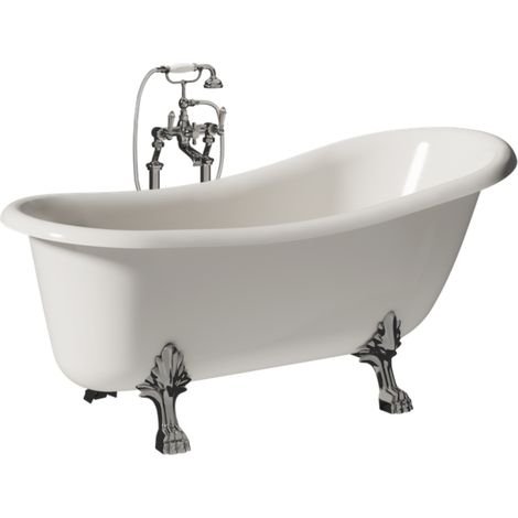 Baignoire BOHEME blanc brillant - Pieds : Chrome (1/4)