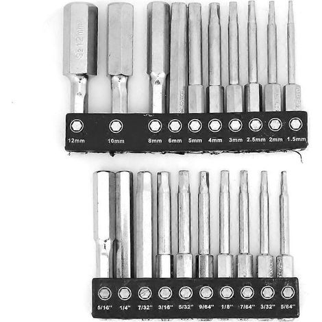 Jeu de 20 embouts hexagonaux magnétiques, tige hexagonale à dégagement rapide de 6,35 mm (1/4 pouce), acier à outils S2