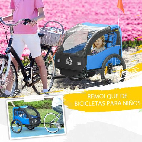 Remorque vélo pour enfants de plus de 18 mois avec ceinture de sécurité et système d'amortisseurs - Bleue (1/5)