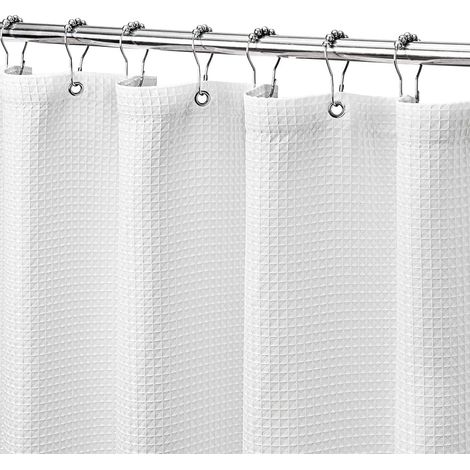Rideau de douche blanc mat à motif gaufré pour salle de bain, imperméable, en tissu résistant 230 g/m², lavable en machine (180 cm de large x 180 cm de haut, blanc) (1/5)