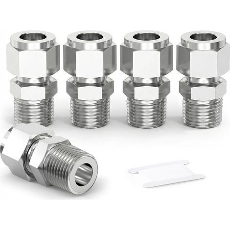 5 Pièces Raccord Droit à Compression Inox 304, Tube 6mm x Mâle 1/4" BSP Adaptateur Hydraulique Pneumatique pour Eau, Huile, Gaz, Air (1/5)