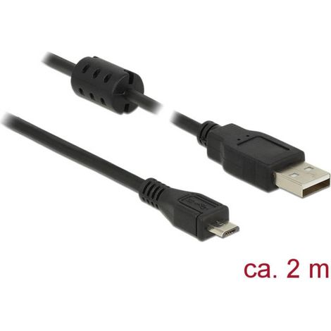 Delock Câble USB USB 2.0 USB-A mâle, USB-Micro-B mâle 2.00 m noir avec noyau en ferrite 84903 (1/4)