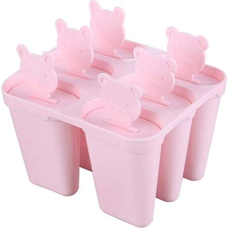 Moule à glace en forme d'ours mignon 6 grilles en plastique fait maison pour l'été chaud (rose) (1/5)