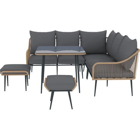 SixPiece Rattan Strong Garden Sofa Set  Brown/Grey (1/5)