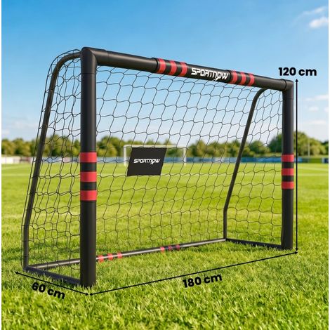 Portería de fútbol exterior de 180x120 cm en metal, protección acolchada, red de PE, negro y rojo (1/5)